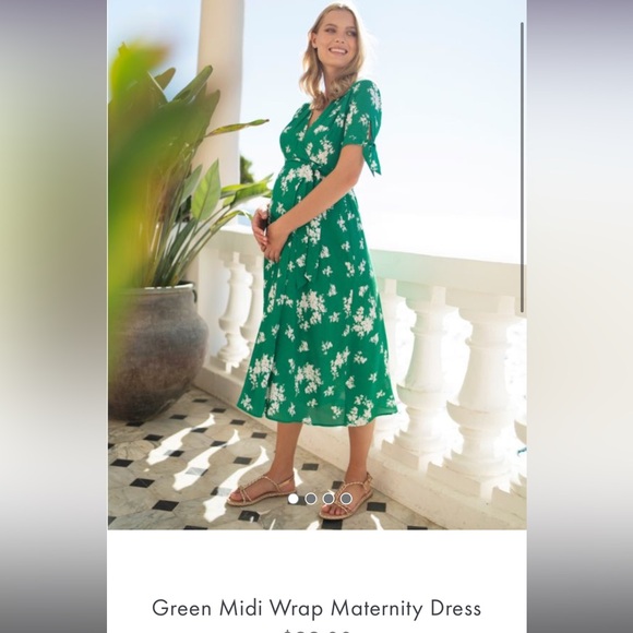 Seraphine, Maternity, Midi Wrap Dress, Green, NWT - Picture 1 of 8
